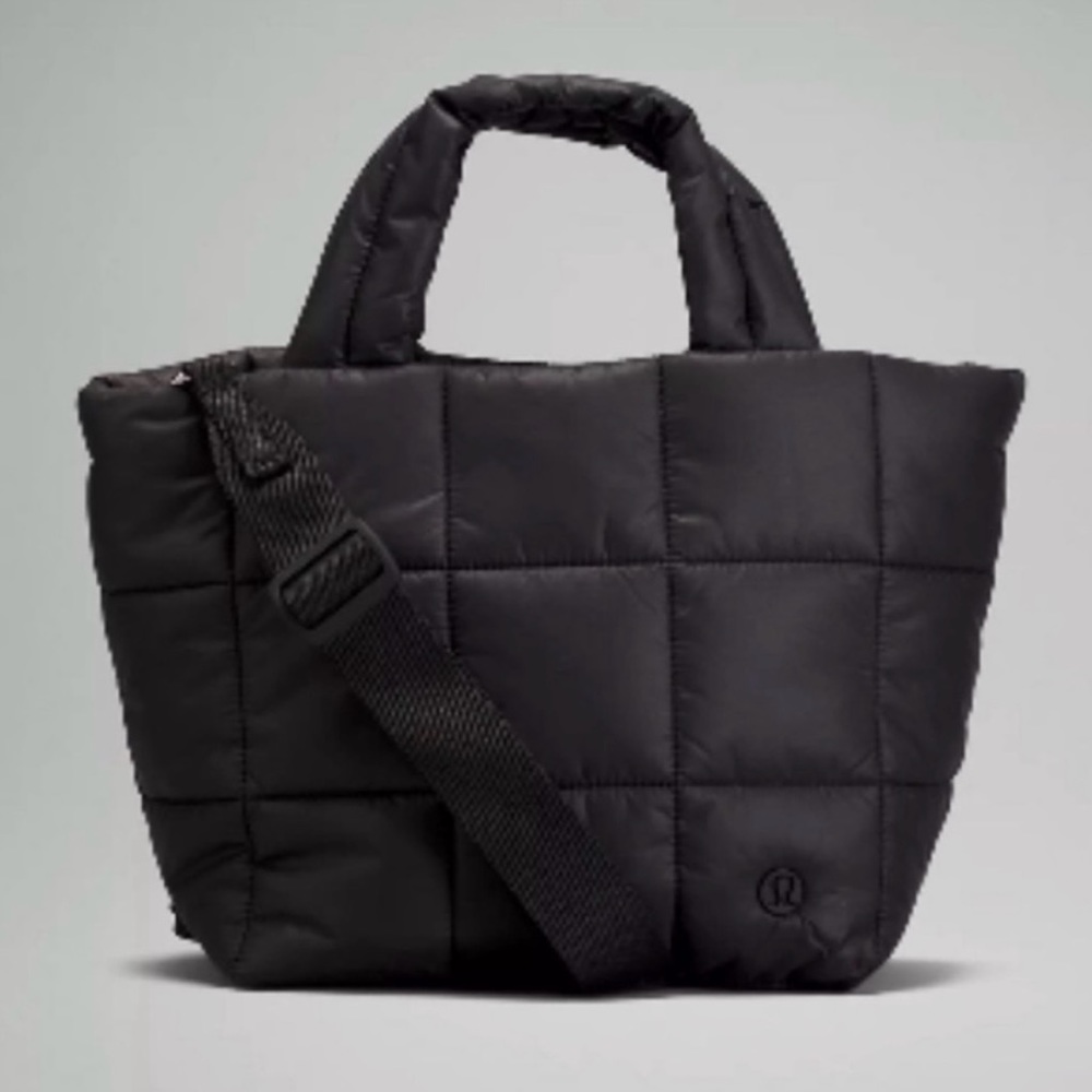 Used only once lululemon quilted grid black crossbody bag with silver accent